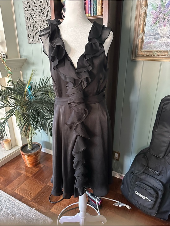Aryn K Dresses & Skirts - Aryn K Black Ruffle V-Neck Dress